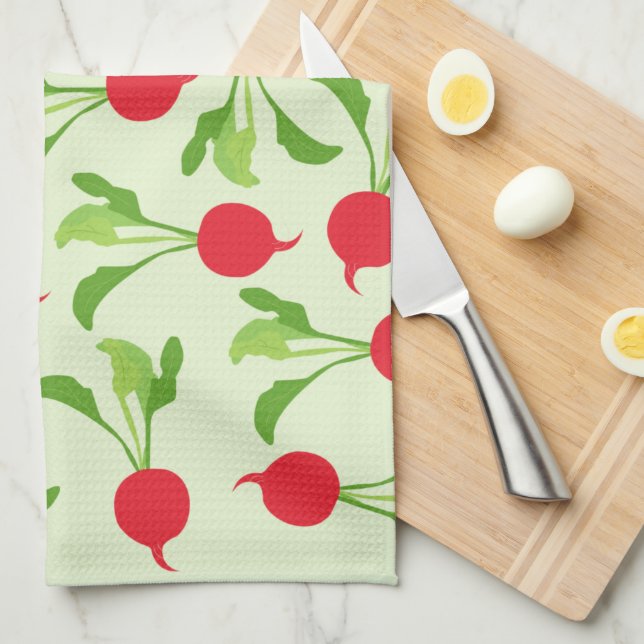 Radish Red Green Pattern Tea Towel (Quarter Fold)