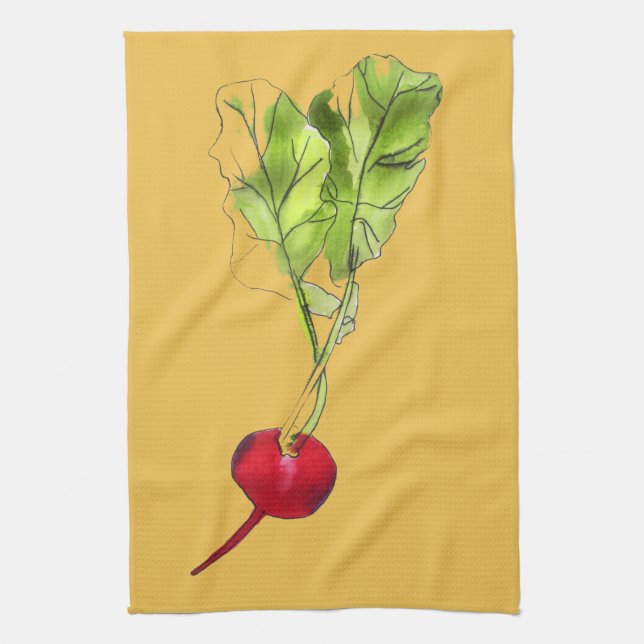 Radish vegetable watercolour illustration art tea towel (Vertical)