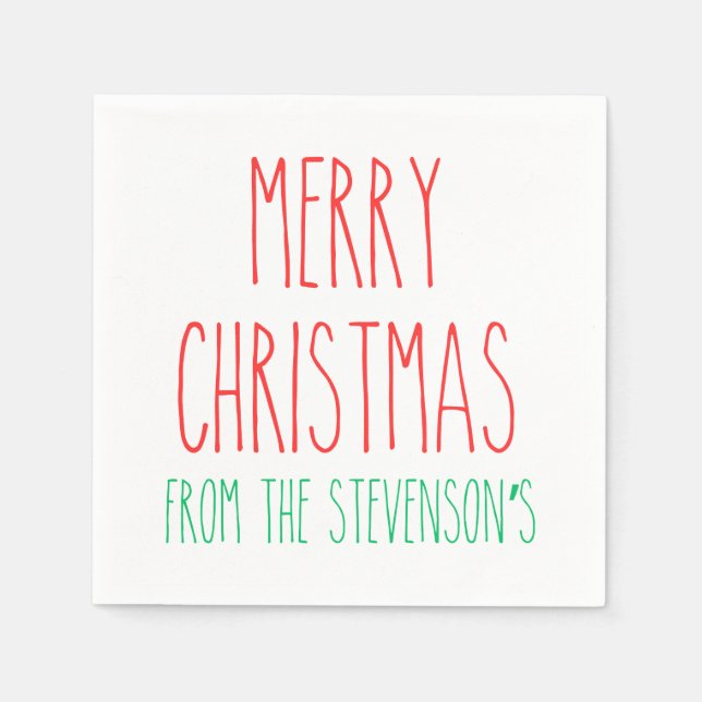 RAE DUNN Inspired Merry Christmas personalised Napkin (Front)