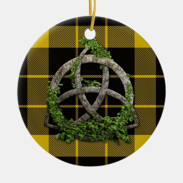 Raeburn Tartan And Celtic Trinity Knot Ceramic Tree Decoration (Front)