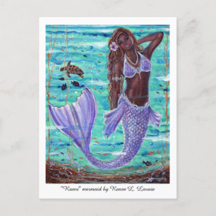 Raeni Mermaid with sea turtle by Renee Lavoie Holiday Postcard