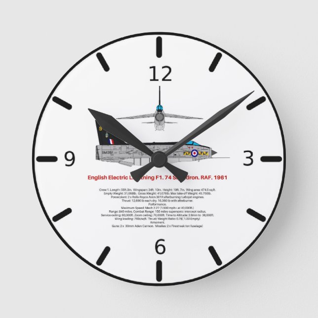 RAF Lighting Fighter Jet  Round Clock (Front)