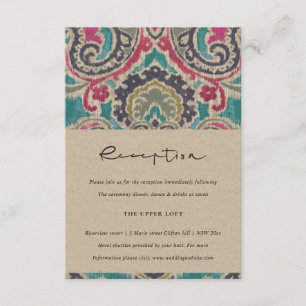 RAFT BOHO TRIBAL IKAT PINK TEAL WEDDING RECEPTION ENCLOSURE CARD