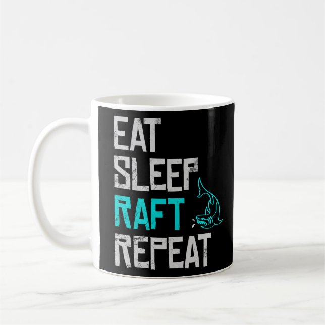 Raft Game Eat Sleep Raft Repeat Funny Shark Attack Coffee Mug (Left)
