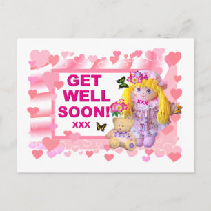 RAG DOLL & TEDDY get well Postcard