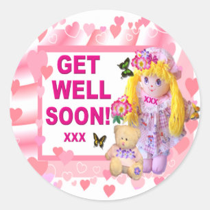 RAG DOLL & TEDDY   ~ Get Well Stickers