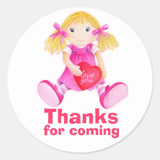 Rag doll thank you party sticker (Front)