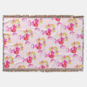 Rag doll watercolor art pink pattern throw blanket