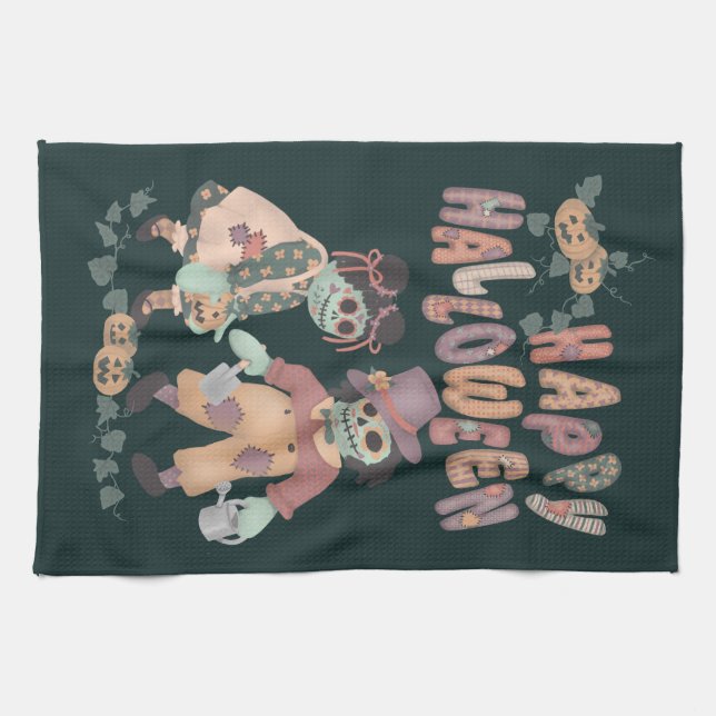 Rag Doll Zombies - Happy Halloween Kitchen Towel 3 (Horizontal)