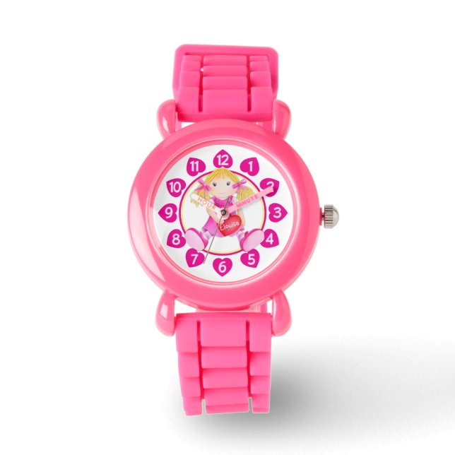 Rag dolly watercolor whimsy art girls watch (Front)