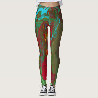 Rag To Riches 1 Bold Red Green Abstract Leggings