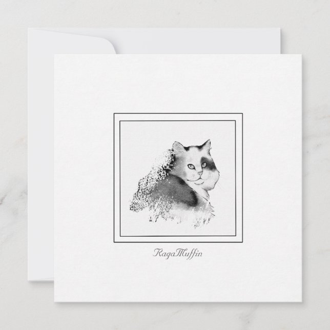 RagaMuffin Cat Charcoal Sketched  Card (Front)