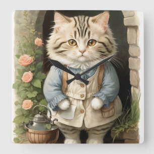 Ragamuffin Cat Square Wall Clock