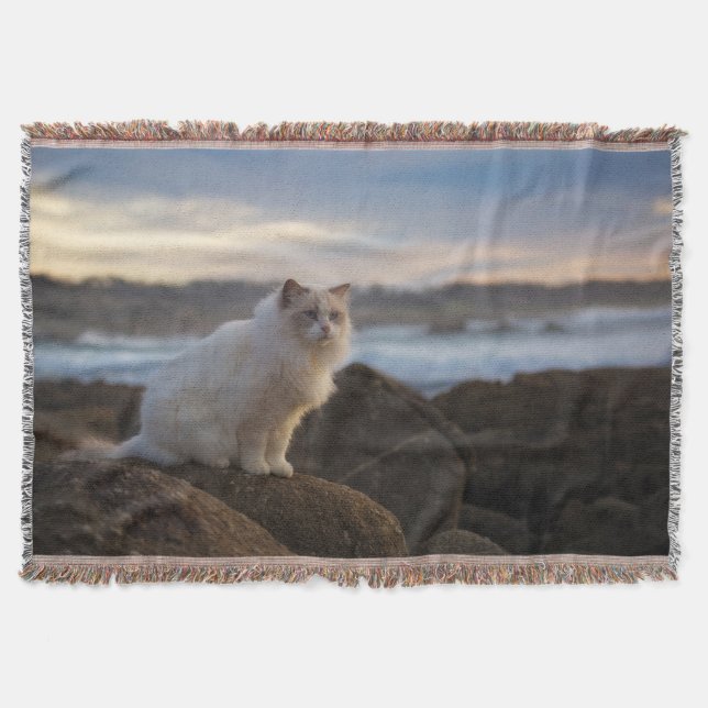 Ragdoll Cat At The Beach Throw Blanket (Front)