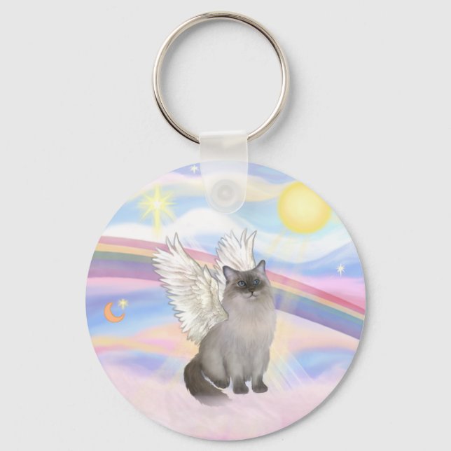 Ragdoll Cat (Blue Point) Angel - Clouds Key Ring (Front)