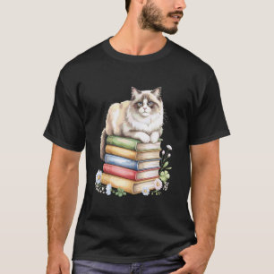 Ragdoll Cat Bookworm Flowers Book Reading Books Pu T-Shirt