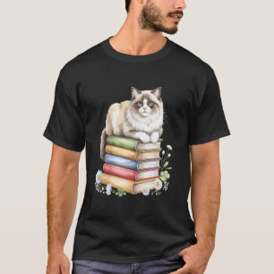 Ragdoll Cat Bookworm Flowers Book Reading Books Pu T-Shirt