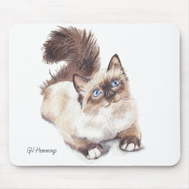 Ragdoll cat by Artist GV Hemmings Mouse pad (Front)