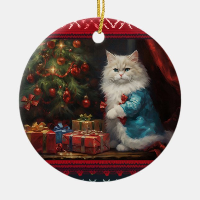 Ragdoll cat Christmas Ceramic Ornament (Front)