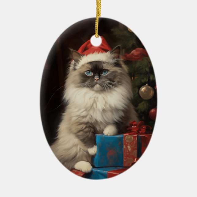 Ragdoll cat Christmas Ceramic Ornament (Front)
