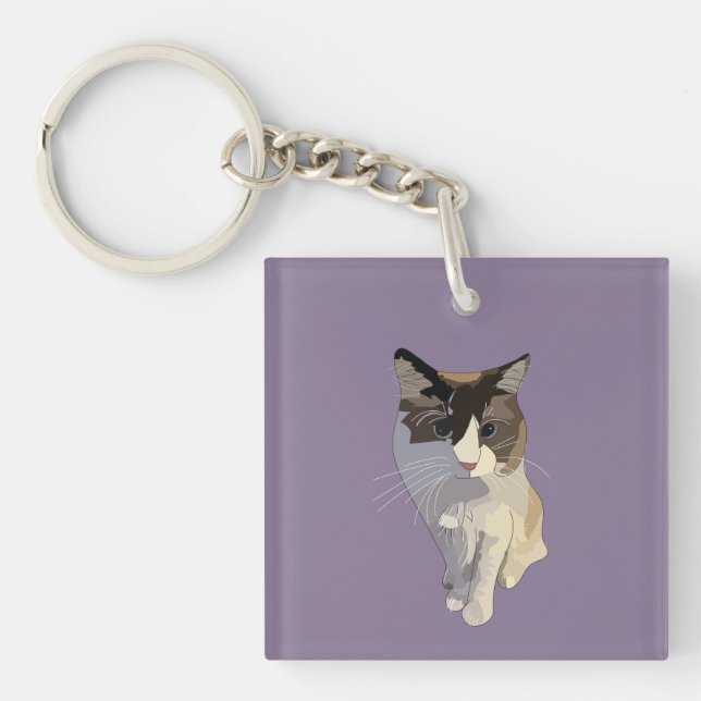 Ragdoll cat, Dusty Purple Key Ring (Front)