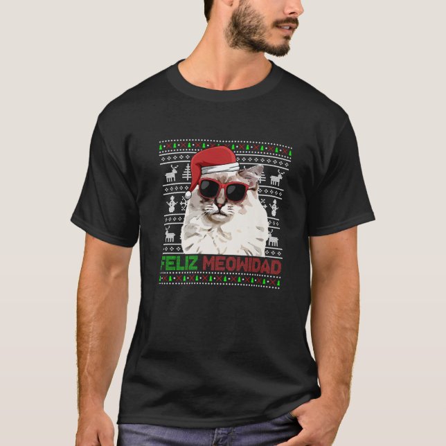 Ragdoll Cat Feliz Meowidad Funny Christmas T-Shirt (Front)