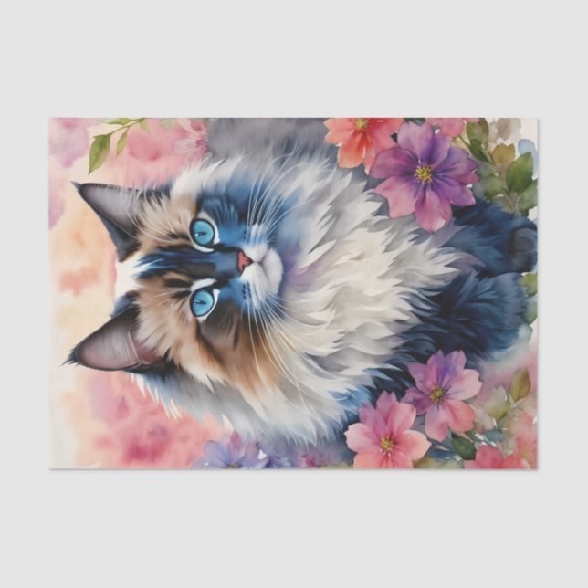 Ragdoll Cat Floral Portrait Tissue Paper (Front)