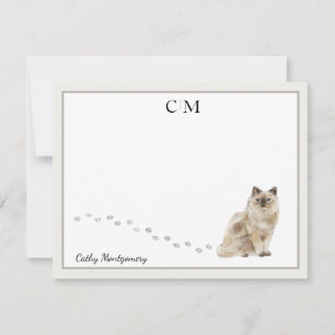 Ragdoll Cat Gray Border Monogram Name Card