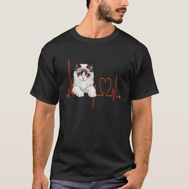 Ragdoll Cat Heartbeat EKG  I Love My Ragdoll Cat T-Shirt (Front)