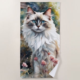 Ragdoll Cat in English Garden Beach Towel