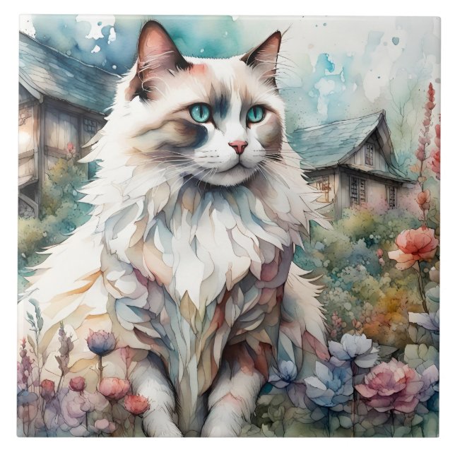 Ragdoll Cat in English Garden Ceramic Tile (Front)