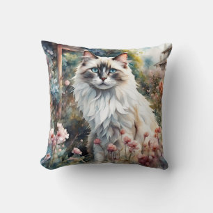 Ragdoll Cat in English Garden Cushion