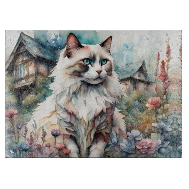 Ragdoll Cat in English Garden Cutting Board (Front)