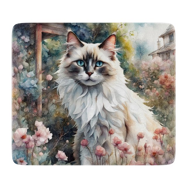Ragdoll Cat in English Garden Cutting Board (Front)
