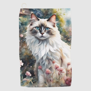 Ragdoll Cat in English Garden Golf Towel