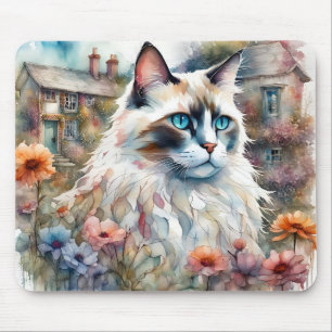 Ragdoll Cat in English Garden Mouse Pad