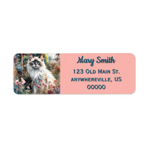 Ragdoll Cat in English Garden Return Address Label