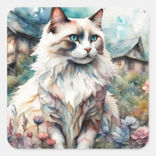 Ragdoll Cat in English Garden Square Sticker