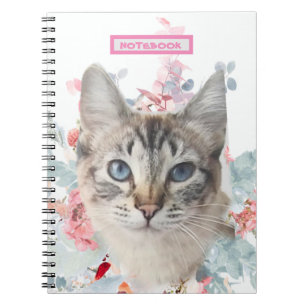 Ragdoll Cat "Kitty Fuzz Butt" White & Pink Flowers Notebook