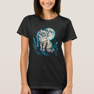 Ragdoll Cat Moonlit Rooftop Night Feline Spirit T-Shirt