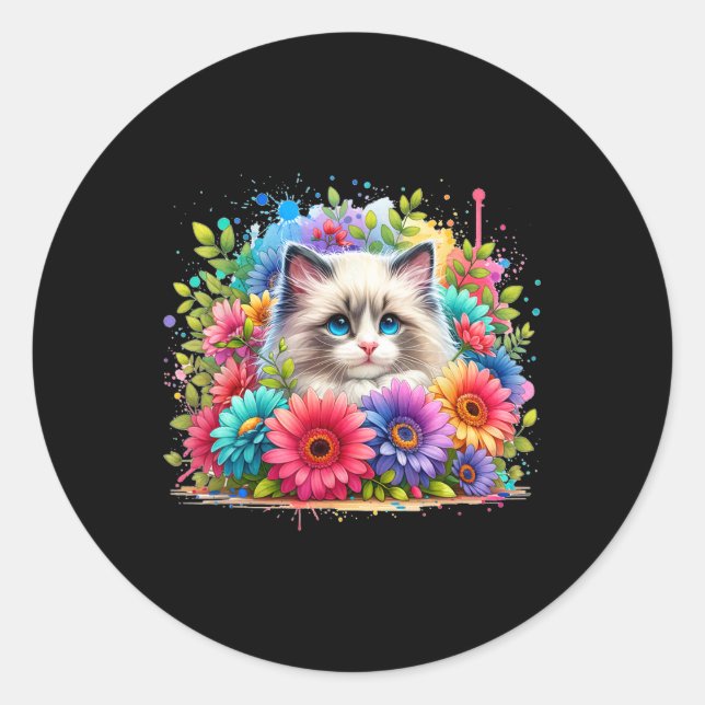 Ragdoll Cat Mum Mother39s Day Watercolor Colourful Classic Round Sticker (Front)