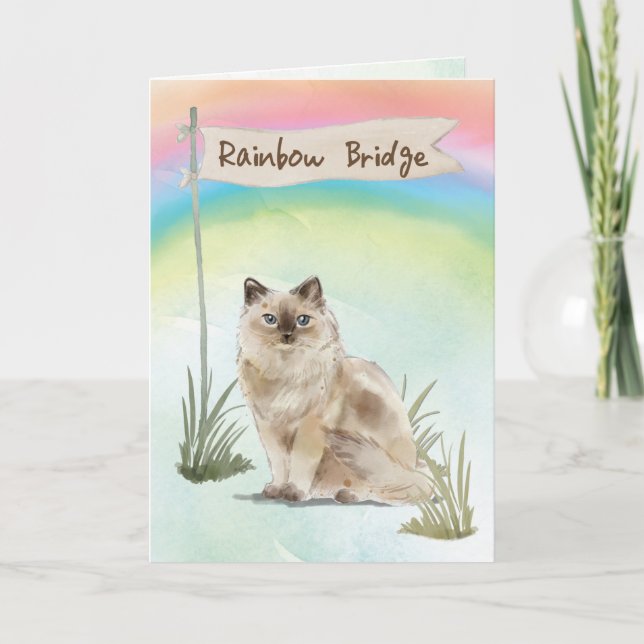 Ragdoll Cat Pet Sympathy Over Rainbow Bridge Card (Front)