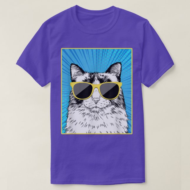 Ragdoll Cat Portrait Pop Art Cat with Sunglasses  T-Shirt (Design Front)