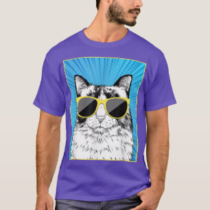 Ragdoll Cat Portrait Pop Art Cat with Sunglasses  T-Shirt