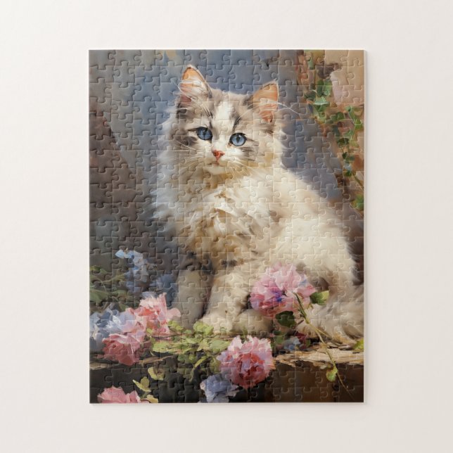 Ragdoll cat portrait with flowers jigsaw puzzle (Vertical)