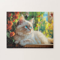 Ragdoll cat portrait with flowers