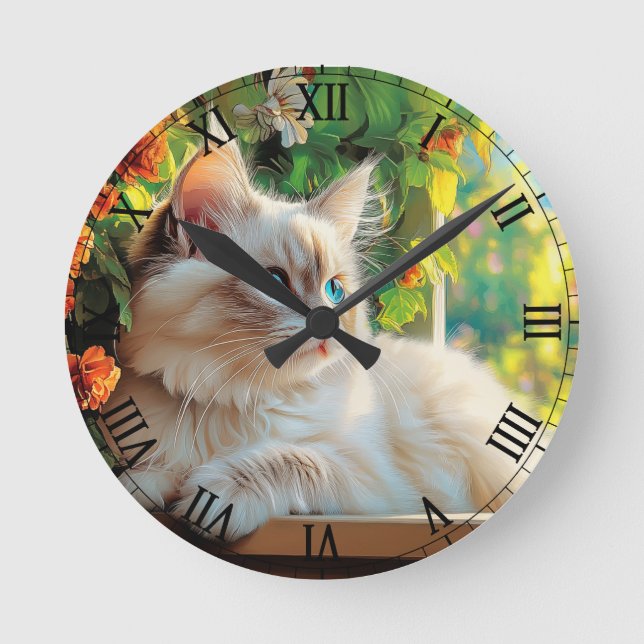 Ragdoll cat portrait with flowers round clock (Front)
