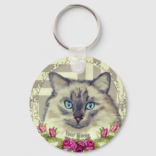 Ragdoll Cat Roses  Keychain