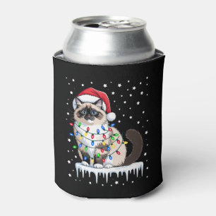 Ragdoll Cat Santa Hat Christmas Lights Holiday Can Cooler