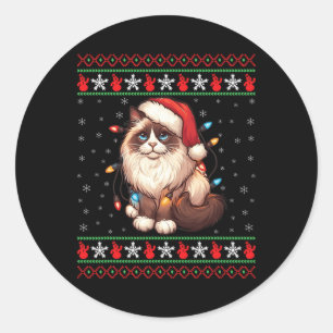 Ragdoll Cat Ugly Christmas Ragdoll Cat Xmas Lighti Classic Round Sticker